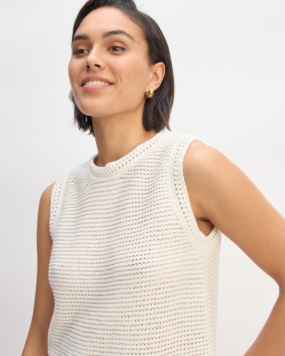 The Organic Cotton Open-Stitch Tank | Bone