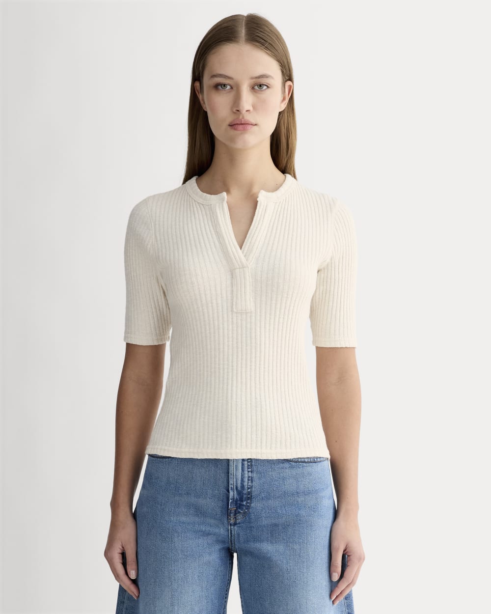 The Rib-Knit Short-Sleeve Henley | Bone