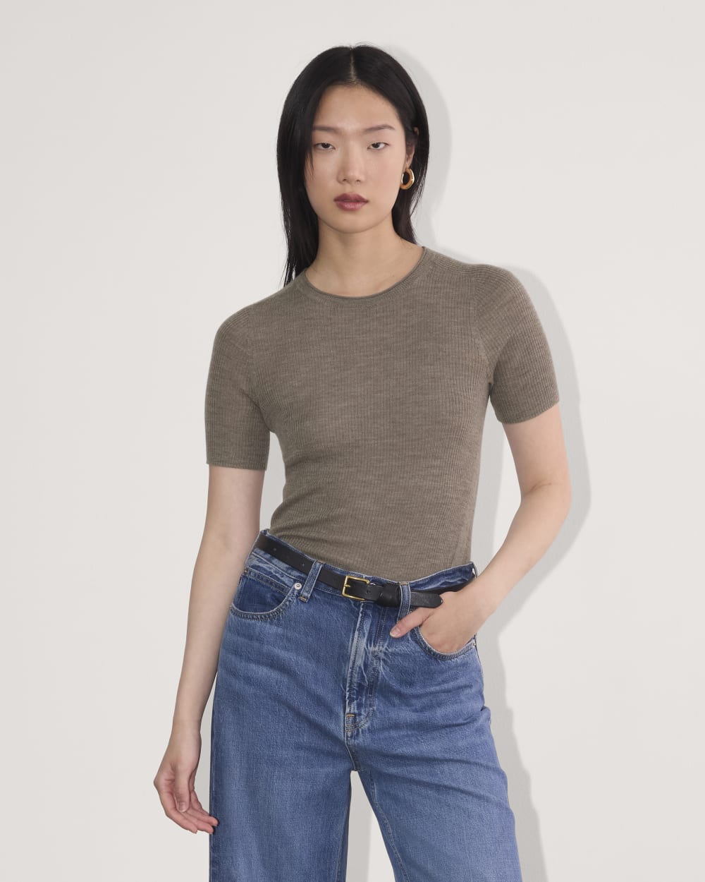 The Sweater Tee in Ultrasoft Merino | Heather Cocoa