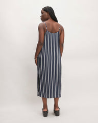 The Hammered Satin Slip Dress |  Navy / Bone