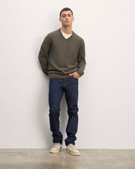 The Cashmere V-Neck Sweater | Heathered Army Green