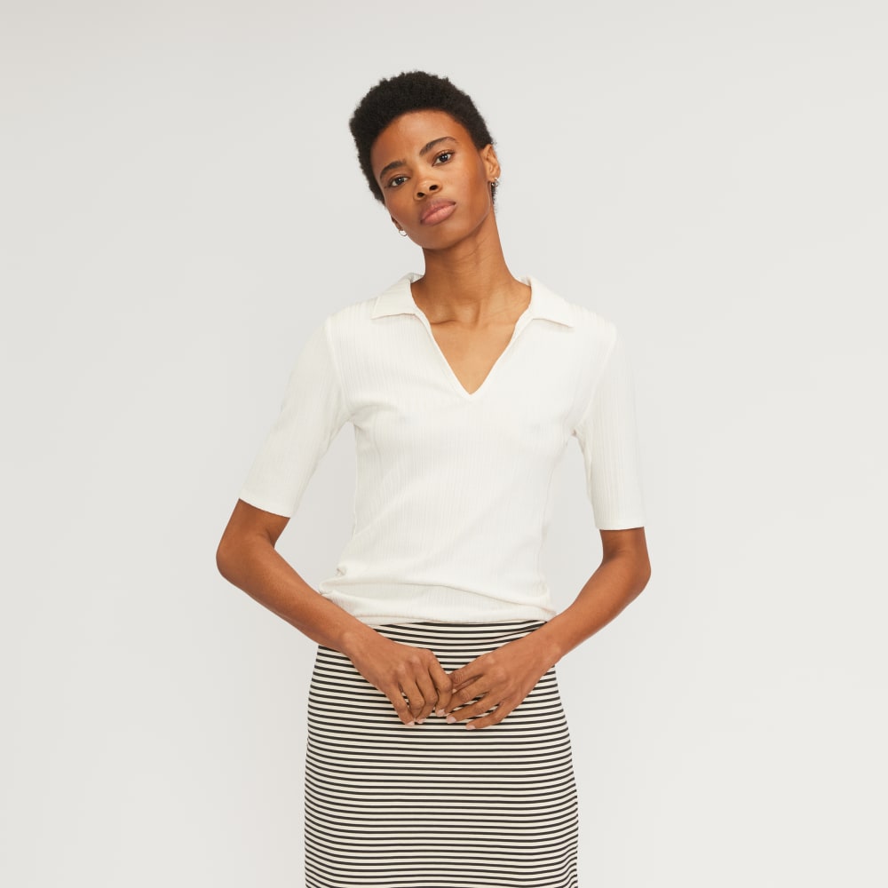 The Rib Soft Knit Open Collar Polo | Bone