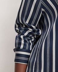The Satin Relaxed Shirt |  Navy / Bone