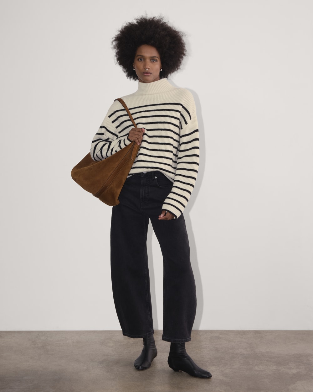The Fisherman Turtleneck in Wool Cashmere | Bone / Black