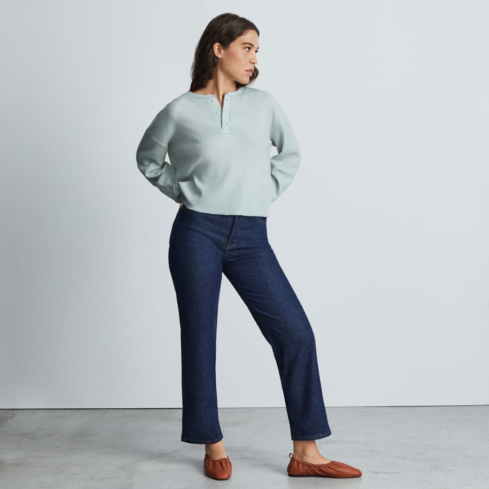 The Organic Cotton Waffle Henley | Ice Blue