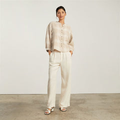 The Linen Billow Blouse | Iced Coffee Grid