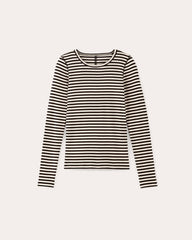 The Luxe Rib Long-Sleeve Crew | Bone / Black