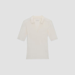 The Rib Soft Knit Open Collar Polo | Bone