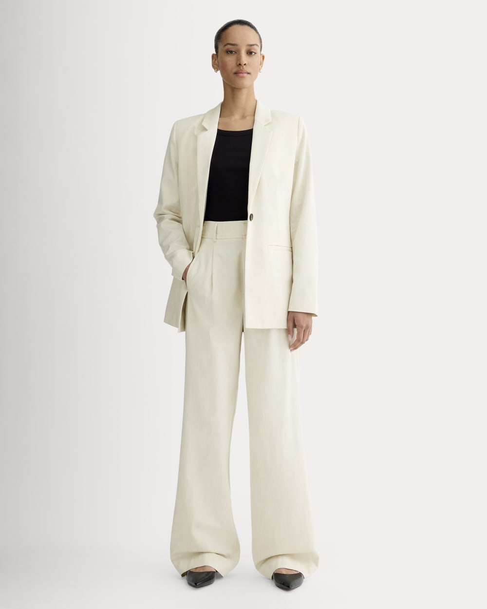 The Draper Pleated Pant in Buttersmooth | Heathered Oat | 32" Inseam