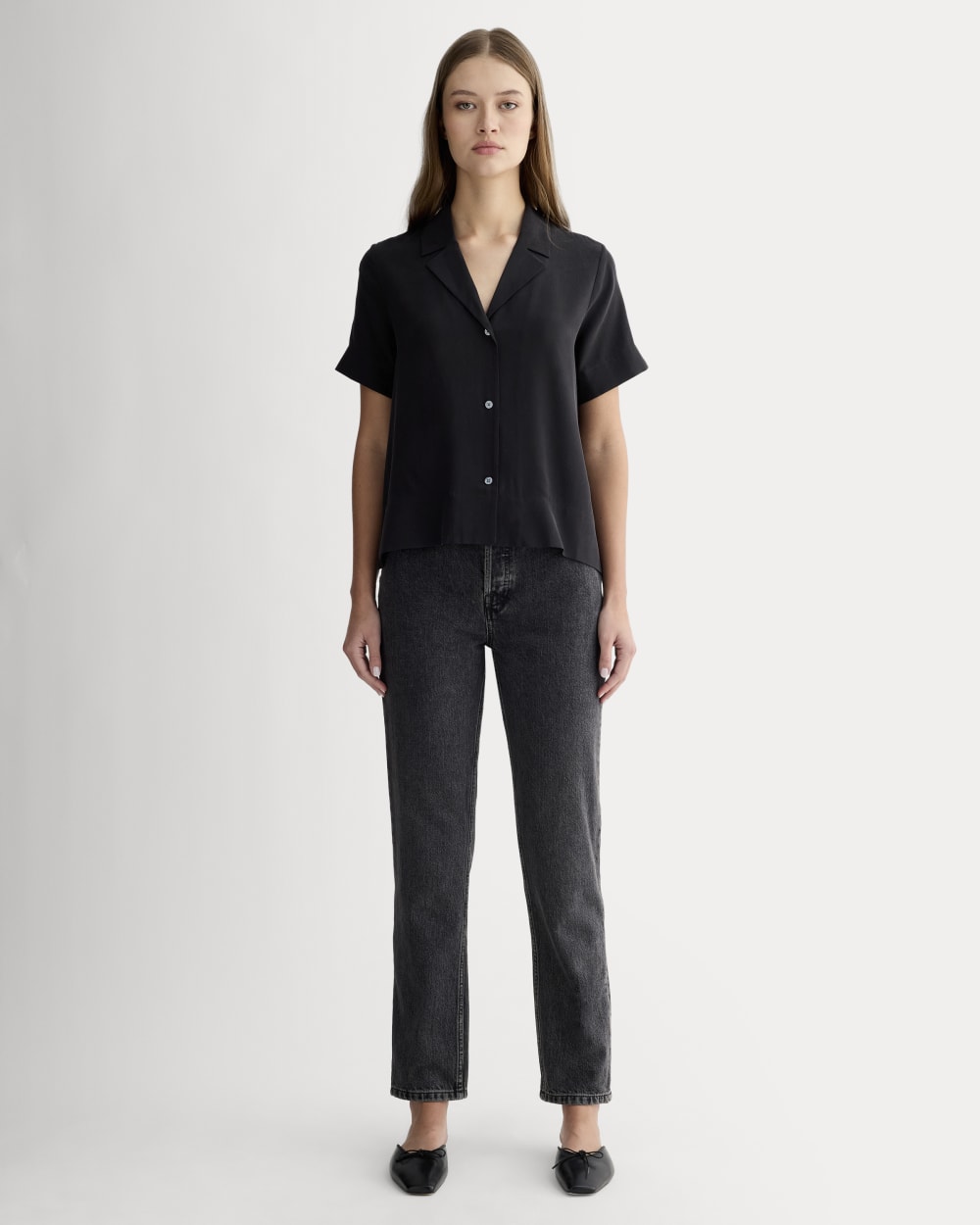 The Notch Shirt in Washable Silk | Black