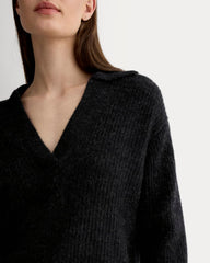 The Oversized Polo in Alpaca | Heathered Black