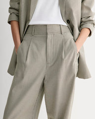 The Draper Pleated Pant in Buttersmooth | Deep Taupe Mini Gingham  | 32" Inseam