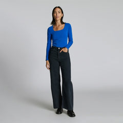 The Long-Sleeve Supima® Square-Neck Bodysuit | Lapis Blue | Bikini