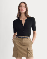 The Short-Sleeve Henley in Ultrasoft Merino | Black