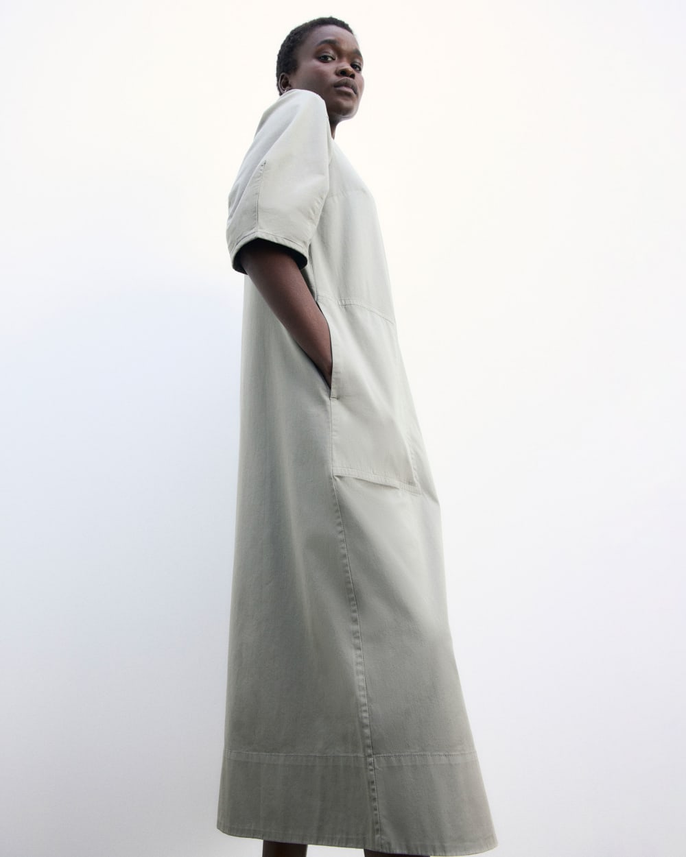The Short-Sleeve Puff Midi Dress | Sage Green