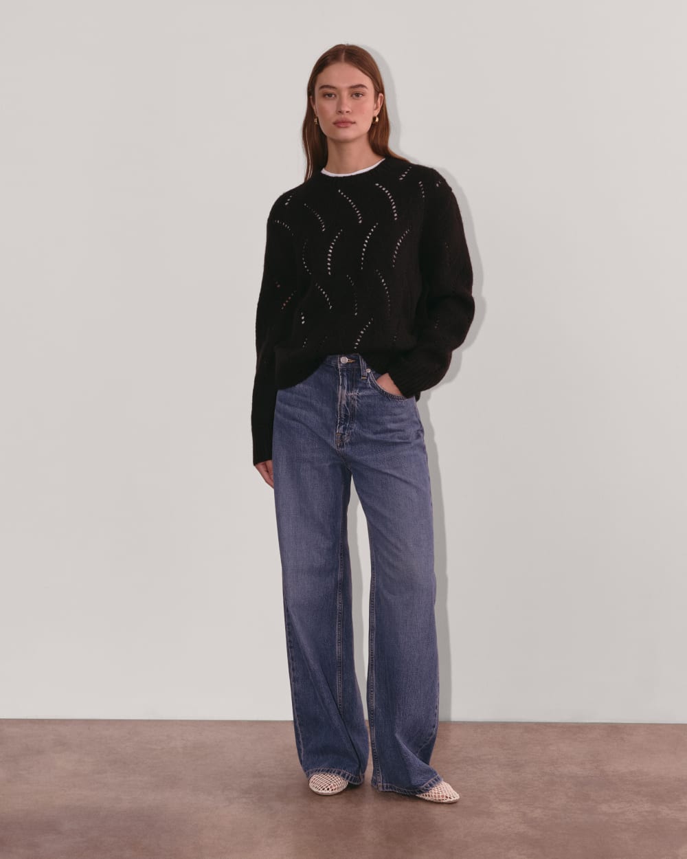 The Pointelle Sweater in Cloud | Black