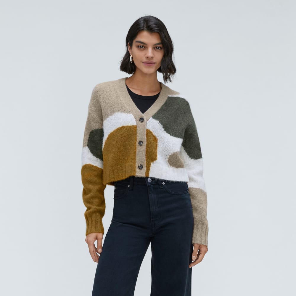 The Alpaca V-Neck Cropped Cardigan | Neutral Camo