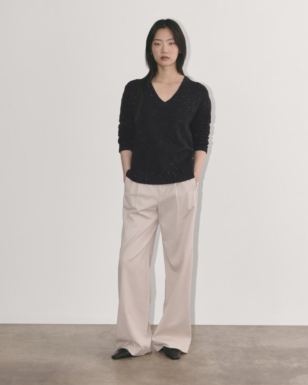 The V-Neck Sweater in Plush Cotton | Black Confetti