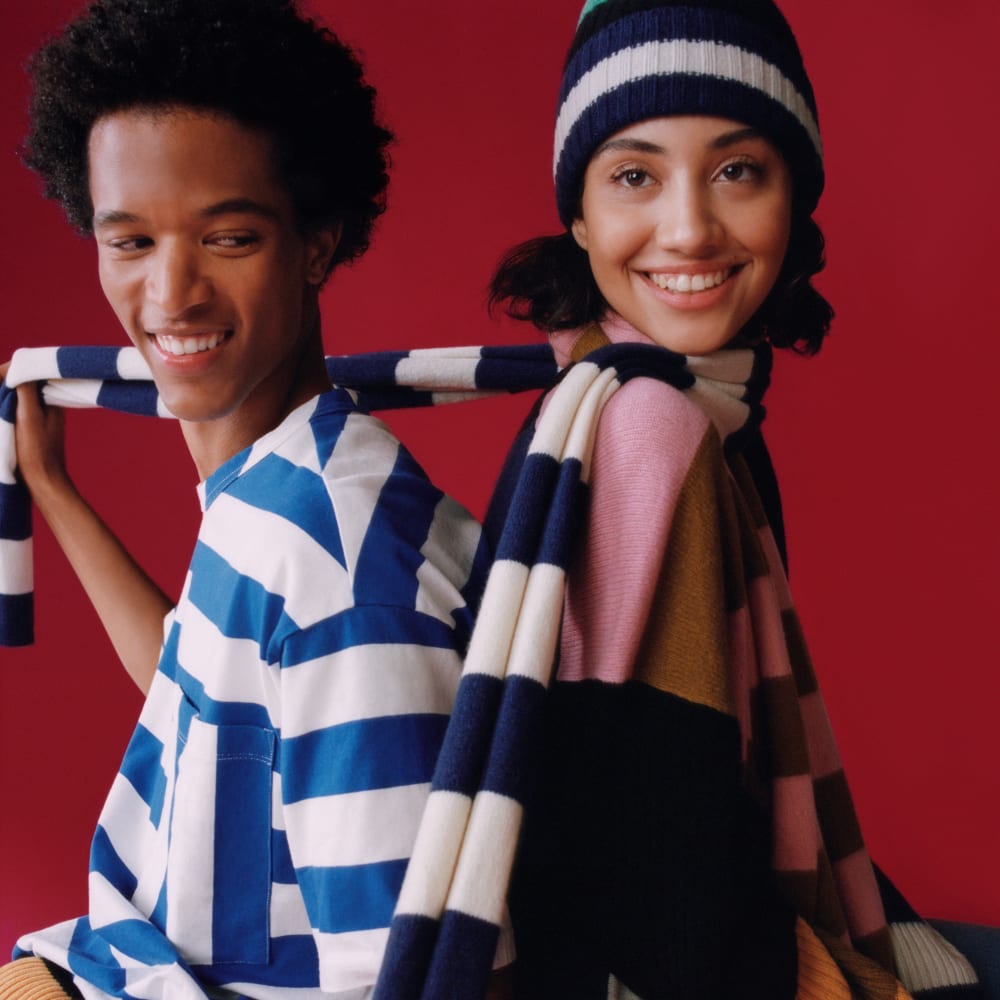 The Cashmere Beanie | Bright Navy Multi Stripe