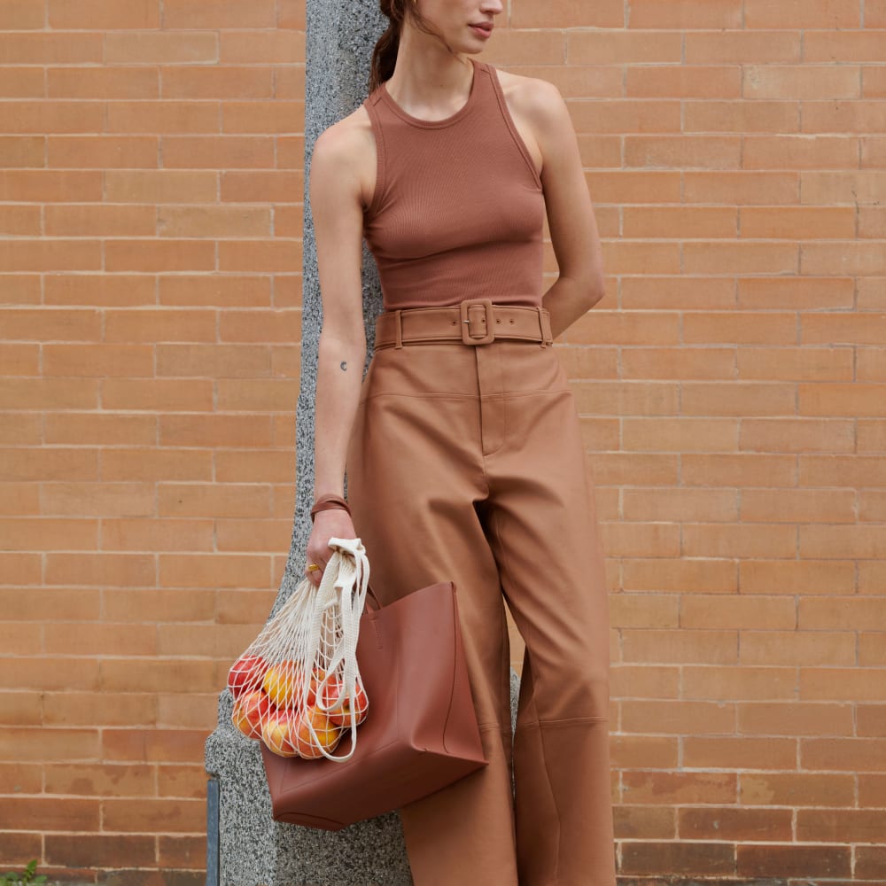 The Structured Cotton Belted Pant | Toasted Coconut