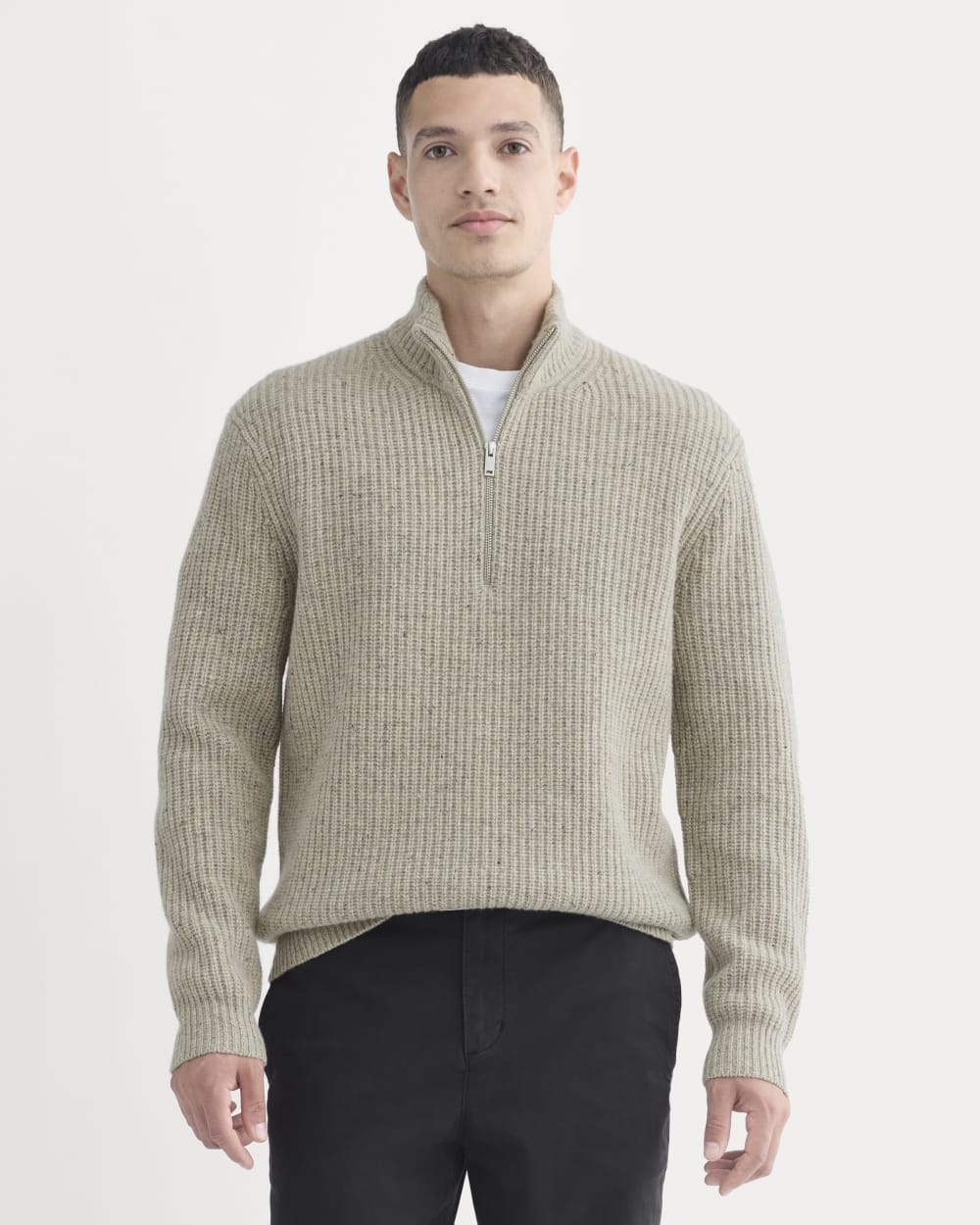 The Felted Merino Half-Zip Sweater | Heather Gravel Donegal