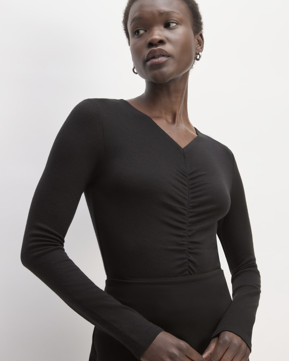 The Ruched V-Neck Tee in Butterluxe | Black