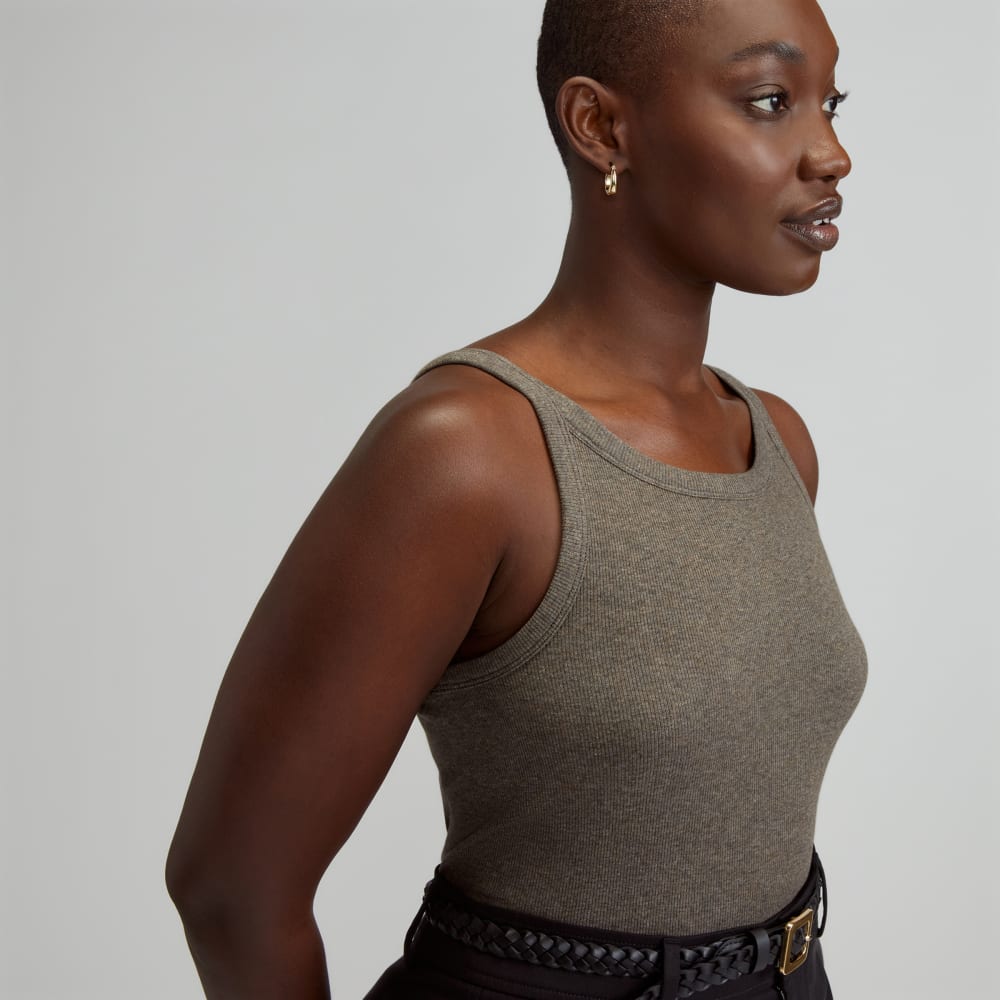 The Supima® Micro-Rib Cropped Tank | Heathered Fatigue