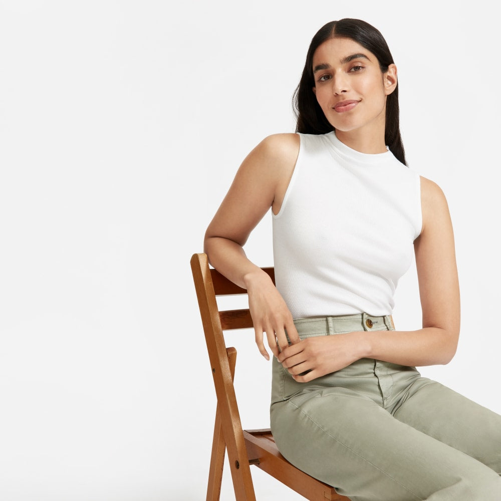 The Pima Micro-Rib Funnel-Neck Tank | White