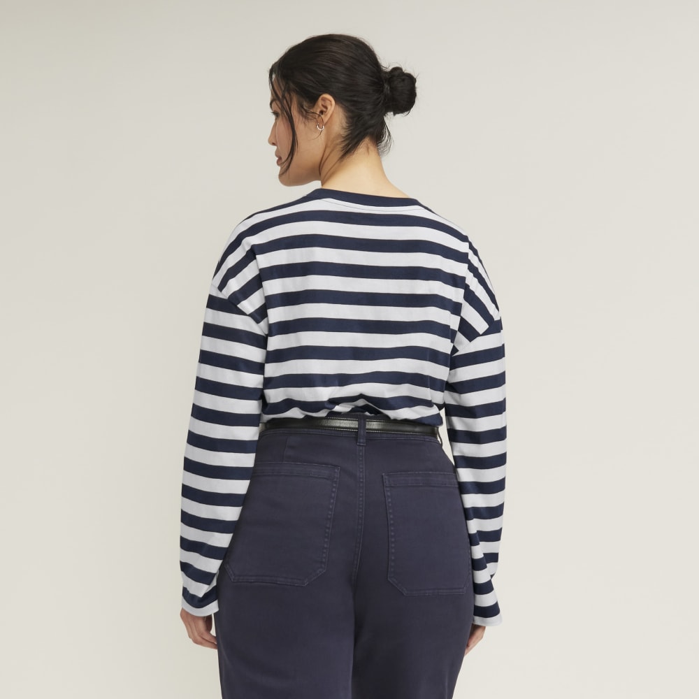 The Organic Cotton Relaxed Long Sleeve Tee | Navy / Canvas