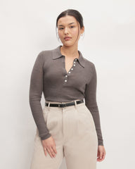 The Polo in Ultrasoft Merino | Heather Cocoa
