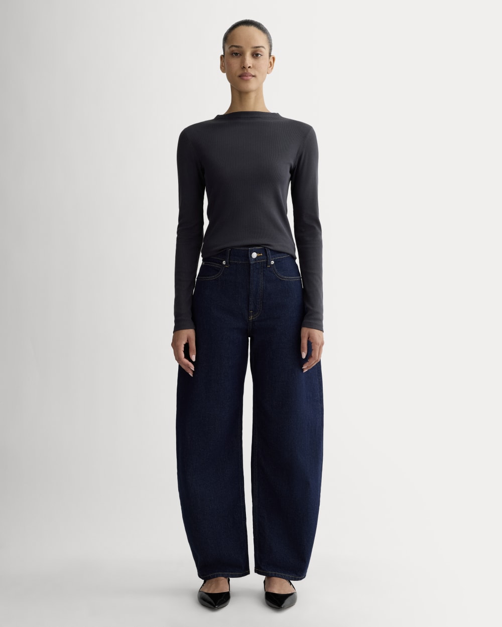 The Luxe Rib Funnel-Neck Tee | Navy
