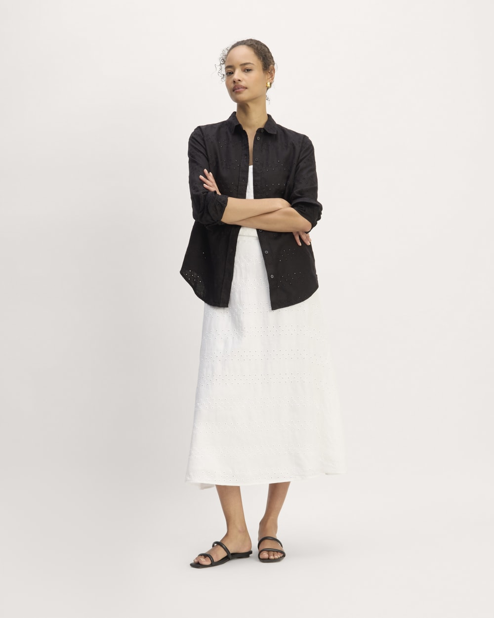 The Linen Eyelet Relaxed Shirt | Black Eyelet