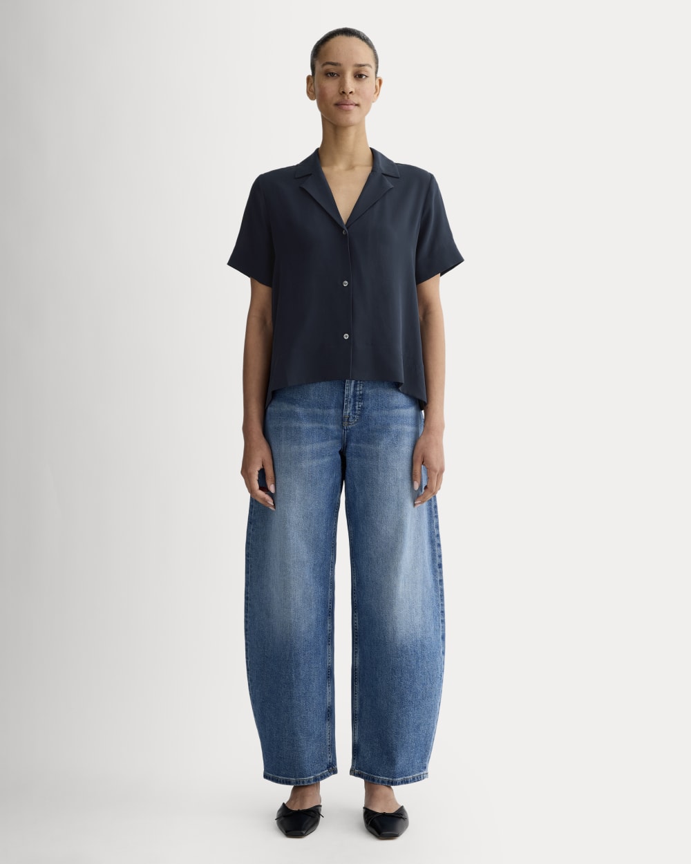 The Notch Shirt in Washable Silk | Navy