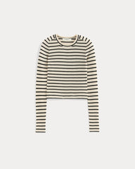 The Cropped Crew Top in Ultrafine Merino | Parchment / Black