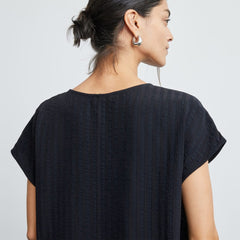 The City Stripe V-Neck Top | Black