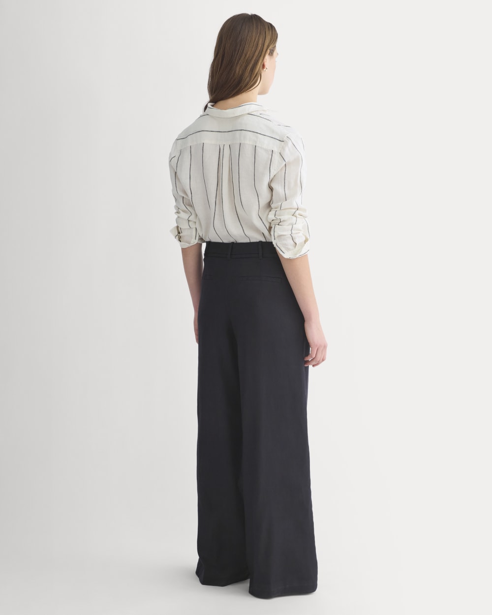 Wide-Leg Belted Pant in Stretch Linen | Black | Regular