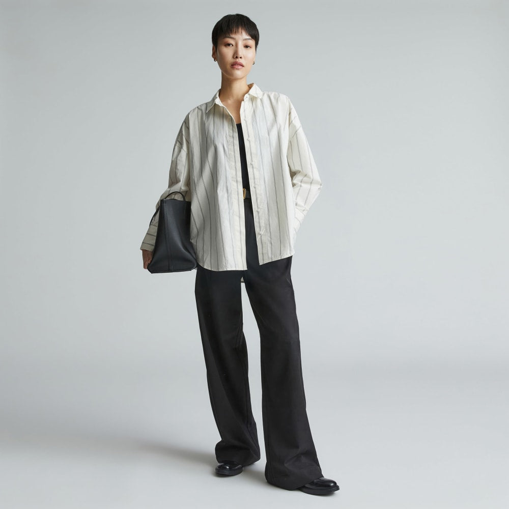 The Oversized Poplin Shirt | Black / Canvas Tan