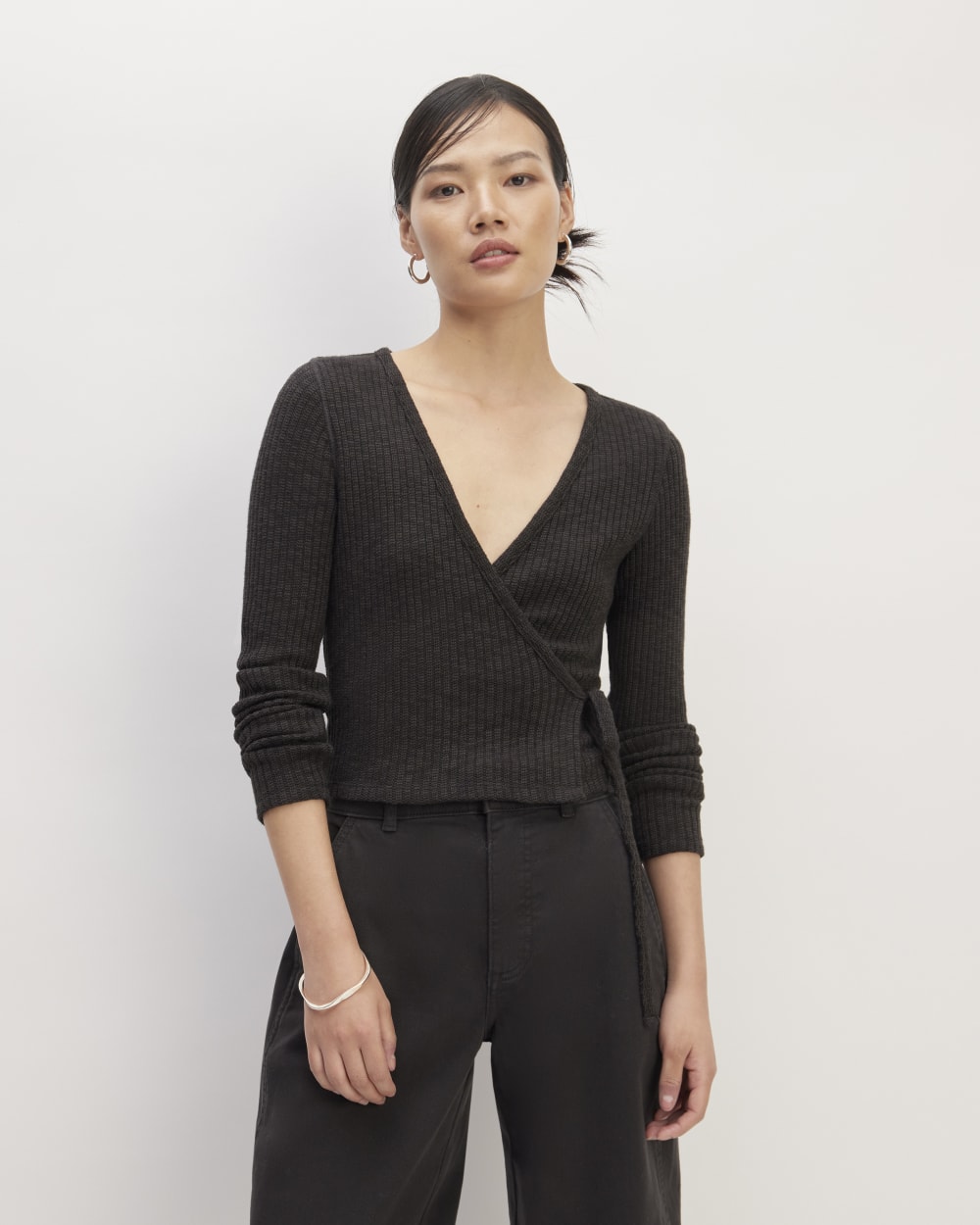 The Cozy Rib Wrap Top | Black