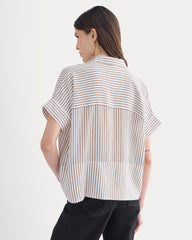 The Boxy Shirt in Washable Silk | Bone / Toffee Stripe