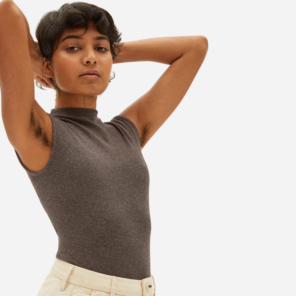 The Pima Micro-Rib Funnel-Neck Tank | Heathered Fatigue