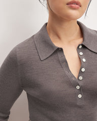 The Polo in Ultrasoft Merino | Heather Cocoa