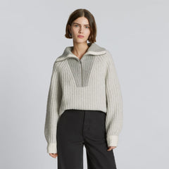 The Luxe Teddy Oversized Half Zip Sweater | Canvas Tan / Heather Grey