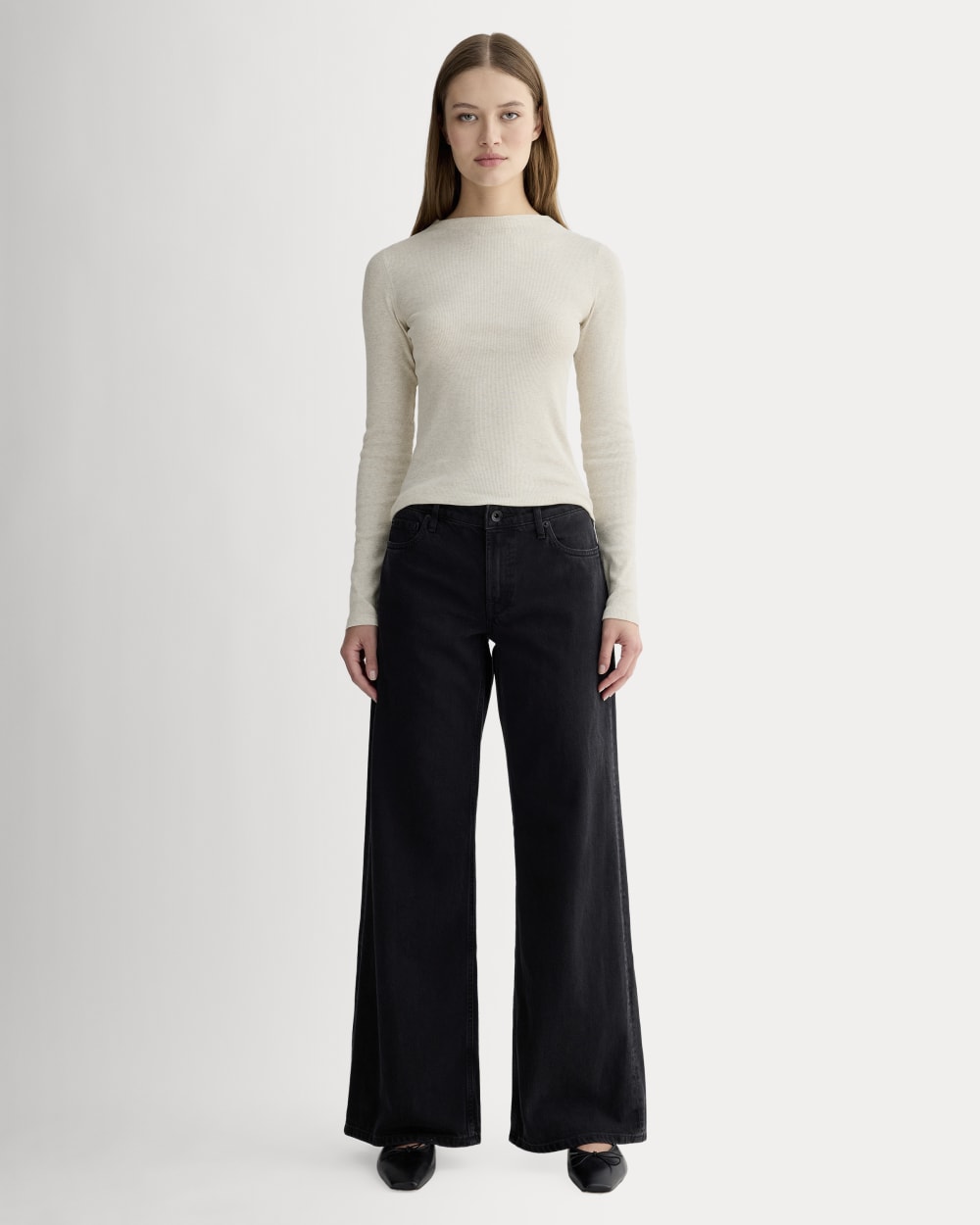 The Luxe Rib Funnel-Neck Tee | Heathered Oat